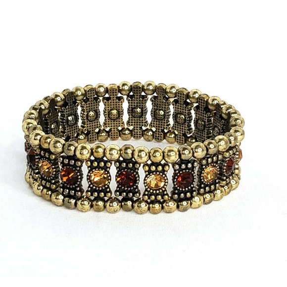 Gold and Burgundy Rhinestone Stretch Bracelet - Picture 1 of 4
